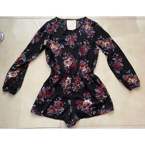 One Love Clothing Long Sleeve Black Floral Romper Jumper Shorts Size M